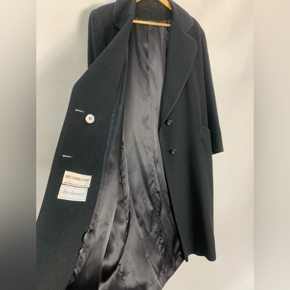 Camel Hair Black Double Breasted Trench Full Length Pea Coat - Picture 16 of 16